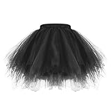 MEOKEY 3 Layered Tulle Bubble Balletto Gonna Irregolare Gonfio Vintage Tutu Danza Sottoveste da Donne (Nero, One Size)