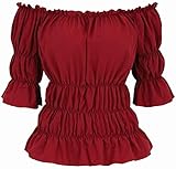 Camicetta Donna Top Vino rossosa dalla Spalla Maniche a Sbuffo Corta Elegante Sexy Vintage Gotico Medievale Carnevale Principessa Cosplay Rinascimento Vino Rosso L