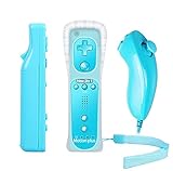 Controller per Nintendo Wii,Telecomando PowerLead Built in Motion Plus e controller Nunchuck compatibili con Nintendo Wii e Wii U + Custodia in silicone (blu)