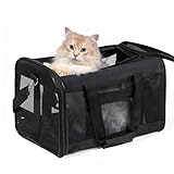 HITSLAM Trasportino Gatto, Trasportino Cane per Gatto/Gatti/Cane/Cani, Trasportino Morbido e Aereo Borsa per Animali Domestici Viaggio,Conforme agli Standard, Nero (M)