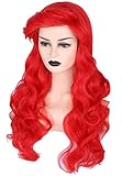 Topcosplay Parrucca Sirena Parrucca Donna Parrucche Riccia Rossa Lunga per Halloween Carnevale Cosplay