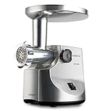 Kenwood MG516 tritacarne elettrico professionale, 3 dischi in dotazione accessorio grattuggia con 4 rulli, chiave per ghiera e pestello, produzione fino a 2kg al min, tramoggia in alluminio, metallo