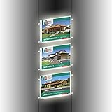 Espositore a cavetti luminoso monofacciale da vetrina, EVO LED KIT con cartelle luminose in plexiglass formato A3 orizzontale, porta annunci per agenzie immobiliari, studi fotografici (3 Cartelle)