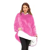 O³ Coperta con Cappuccio, Plaid con Maniche, Coperta indossabile in Pile, Felpa Oversize Donna, Blanket Hoodie - Confortevole e Morbido - Perfetto per Le Notti Invernali sul Divano (Rosa)