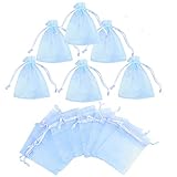 Gudotra 100pz Sacchetti Organza Confetti Cielo Blu Portaconfetti Bomboniere Battesimo Matrimonio Nascita Comunione Compleanno (7cm*9cm)