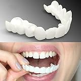 Giural 2 Paia Denti Cosmetici in Silicone Snap on Faccette Dentali, Denti Finti da Applicare da Soli Instant Protesi Dentale Inferiore E Superiore Dentiera Provvisoria Copri I Denti Imperfetti