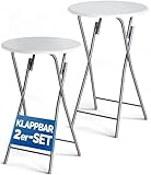 CASARIA® Set 2 Tavoli da Bar Pieghevoli 110cm Ø 60cm Tavolino Appoggio Tavolo da Cocktail Alto Rotondo Giardino Bianco