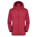 FNKDOR Uomo Donna Outdoor Funzionale Hooded Giacca Impermeabile Creme Solari Asciugatura Rapida Cerniera Giubbotto da Pioggia Luce Sottile Moto Cappotto 11 Colori Disponibili Rosso M