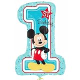 Amscan 3434301- Palloncino in foil Super Shape Mickey 1° compleanno, dimensione 48 x 71 cm, topo, palloncino ad elio, compleanno, decorazione