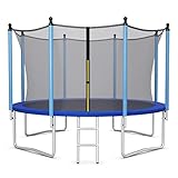 COSTWAY Tappeto Elastico per Bambini 244/305/366/427cm Certificato GS, Trampolino Elastico da Interno ed Esterno con Rete, Tubi Galvanizzati Antiruggine e Scala (Diametro 366 cm)