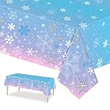 PHOGARY 3 PCS Tovaglie Natalizie con Frozen di Neve Blu Plastica - 2,20 m x 1,30 m - Tovaglia Invernale per Paese Delle Meraviglie per Tavola, Decorazioni per Tavola di Natale, Forniture per Feste