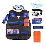 LUUFAN Kit Gilet Tattico per Pistole NERF con Clip di Ricarica Ricarica Freccette Fascia da Polso Maschera Tattica Occhiali Protettivi per Ragazzi Ragazze Compleanno Regalo di Natale