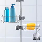 Gvolatee porta sapone per doccia senza foratura, portasapone cucina in acciaio inox 304, antiruggine Portaoggetti Bagno, mensola doccia, Regolabile supporto per Spugne, shampoo, Aste da 15-30mm