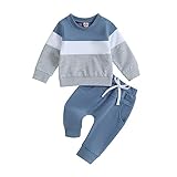 Loalirando Set di Pantaloni per Neonati 0-3 Anni Autunnale e Invernale Completini da Bambini 2 Pezzi Felpa in Cotone + Pantaloni Vestiti Bimbi Comodi (C-Blu, 0-6 Months)