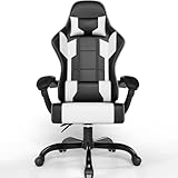 Devoko Sedia da Gaming Massaggiante Sedia da Ufficio Ergonomica con Supporto Lombare Cuscino Lombare Sedia Gamer Schienale Regolabile 90-135° Regolabile in Altezza Portata 150kg,Bianca