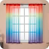 GIRASOLE HOME Coppia Tende Voile Semi Trasparenti Colore Sfumato Arcobaleno Tenda per Soggiorno Camera Cameretta Cucina e Interni 2 Pannelli con Tasca 70x138cm