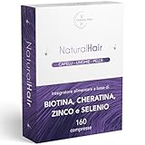 NaturalHair | Integratori per capelli con Biotina Cheratina Zinco e Selenio | 160 compresse | 5 mesi di fornitura | Crescita Capelli e Anticaduta | Vitamine per Capelli Pelle Unghie