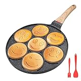 Bobikuke Padella Pancake Smile, Pancake Piastra Antiaderente 7 Fori Padella Frittata Piatto Colazione per Bambini 26 cm - Nero