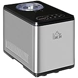 HOMCOM Gelatiera da 1.5L con Compressore in Acciaio Inox, 140W, Macchina per Gelato, Yogurt e Milkshake con Misurino, Paletta e Cucchiaio Pronti in 40 min