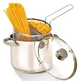 Pentola cuoci pasta con doppio cestello scolapasta diametro 22 cm litri 4,3 in acciaio 18.10 per tutti i piani di cottura compresa induzione