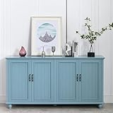 UEV Mobile Soggiorno, Credenza con 4 Ante, 157x41x81cm, Madia con Ripiani Regolabili, Mobile Buffet per Soggiorno, Cucina, Sala da Pranzo, Mobiletto Multiuso, Blu