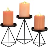 Sziqiqi Portacandele in Metallo Geometrico - Set di 3 Candelabro Moderni in Ferro Nero, Candelieri Candelabri per Candele a Colonna Centrotavola per Soggiorno Festa Natale Halloween Tavolo da Pranzo