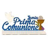 Centrotavola Comunione bimba 3D, Decorazioni Prima Comunione Bambini Blu Centrotavolo, Legno Decorazione tavolo comunione per Bomboniere Festa Prima Comunione (Blue)