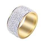 ANAZOZ Fedi Nuziali Incisione Anello Uomo Matrimonio,Rotondo 12MM con Zirconia Cubica Bianca Anello Uomo Acciaio Inossidabile Oro Bianco Anello Fedi Nuziali Uomo Taglia 12(52mm)