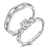 CPSLOVE Anello di coppia in argento sterling 925, fedi nuziali diamante fiore intarsiato, Anelli uomo, Anelli donna, misura regolabile, regalo di anniversario