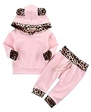 EDOTON Outfits Suit Neonato Bambina Manica Lunghe Cappuccio Vestiti Cappotto Floreale Top Felpa & Pantaloni Due Pezzi Suit (6-12 Mesi, Rosa)