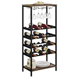 WOLTU Scaffale per 20 bottiglie di vino, portabottiglie con 3 supporti in vetro per 6-9 bicchieri, scaffale autoportante con ripiano da tavolo, per cucina, bar, cantina, marrone rustico + nero