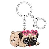 RAIDIN Acrilico Kawaii Carlino Cane Portachiavi per Donne Ragazze Carino Cucciolo Animali Portachiavi Regali per Borsa Auto Chiavi Amanti Cani (Rosa)