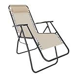 Sedia Sdraio A Gravità Zero Da Giardino Poggiatesta Regolabile Sedia Pieghevole Oscillante Ergonomica Traspirante Zero Gravity Da Esterno Piscina Mare Portata Massima 120 Kg (Beige)