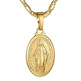 GOLDCHIC JEWELRY Collana Donna Medaglia Miracolosa Collana Donna Oro Piccola Pendente Madonna della Vergine Maria Collana Donna Placcato Oro Ciondolo Ovale a Croce Regalo per Donna Uomo