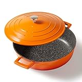 STONELINE Casseruola 28 cm, 4,2 L Rostiera Cocotte con Coperchio, Pentola Alluminio Pressofuso Rivestimento Antiaderente con Vere Particelle di Pietra, A Induzione Forno Tutti i Piani Cottura, Arancio