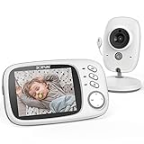 BOIFUN Baby Monitor, Videocamera schermo da 3.2    750mAh Supporto batteria ricaricabile VOX Visione notturna e di temperatura 8 ninne nanne per bambino/anziano, si attiva con solo movimento