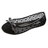 Ballerine da donna in pizzo ricamato, eleganti con fiocco anteriore, mocassini casual traspiranti scarpe piatte antiscivolo in pizzo per lavoro, ufficio, abbigliamento quotidiano, Nero , 37.5 EU