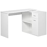 HOMCOM Scrivania Angolare per Studio e Ufficio con 2 Cassetti e 2 Ripiani, Scrivania Moderna in Legno, 117x82x74 cm, Bianco