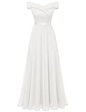 Bbonlinedress Abito da Sera da Donna Abiti Lunghi Eleganti con Spalle Scoperte Abito da Sposa in Chiffon di Pizzo Abito da Damigella d Onore Abito da Sera -2White XL