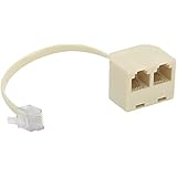 CABLEPELADO Biforcatore per telefono RJ11 con cavo, adattatore splitter per telefono RJ11 maschio a doppio RJ11, splitter per telefono, adattatore splitter 6P4C RJ11, cavo 10 cm, plastica, beige