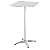 HOMCOM Tavolino Bar/Ristorante in Acciaio Inox, Tavolo con Piano Appoggio Quadrato 60x60cm e Altezza Regolabile 70-110cm