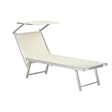 Totò Piccinni Salento Lettino Prendisole Pieghevole in Alluminio con TETTUCCIO mare spiaggia piscina giardino (Beige)