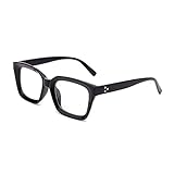 Amorays Occhiali da Lettura Oversize Square Frame Vintage con Anti Luce Blu Lenti Occhiali Presbiopia Lettori per Donna Uomo 6561（Nero,+2.50）