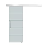 HOMCOM Porta Scorrevole Interna in Vetro Smerigliato e Satinato con Binario B2 e Maniglia per Bagno Cucina Studio Vetro 205x 90x 0,8cm