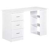 HOMCOM Scrivania Porta PC con 3 Cassetti e 3 Ripiani, Scrivania per Camera e Ufficio in Legno 120x49x72cm Bianco