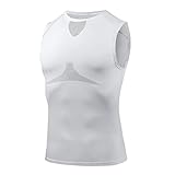 AMZSPORT Canotta Compressione Uomo, Maglia Senza Maniche Aasciugatura Rapida per Bodybuilding Palestra Running, Bianco, M