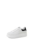 QUEEN HELENA Scarpe da Ginnastica Casual Platform Sneakers Plateau Lacci Comode Bianche Donna (Nero, Numeric_37)