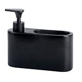 KOOK TIME Dispenser sapone cucina nero | Porta sapone cucina e porta spugna ceramica | Dispenser detersivo piatti | Organizzatore per lavello da cucina compatto. 18x6x15.8 cm. Colore: Nero