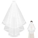 Shengxi Velo da sposa, Tulle Doppio Velo da Sposa con Pettine, bordo nastro 60-80 cm, lunghezza gomito velo da sposa con Bordo satinato per matrimoni, Feste singole.