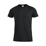 CLIQUE - T-shirt girocollo mezza manica Uomo Premium-T, in Cotone Jersey, nastrino parasudore, colletto elasticizzato, vestibilità slim-fit (nero 4XL)